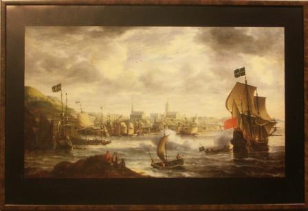 View of Stockholm in 1696. Depicting the visit of the Dutch Royals shooting the traditional salute upon arrival.
