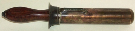 20th century screw-in type diving knife made by Galeazzi, Spezia Italy. Wooden handle, brass sheat and double-edged blade.