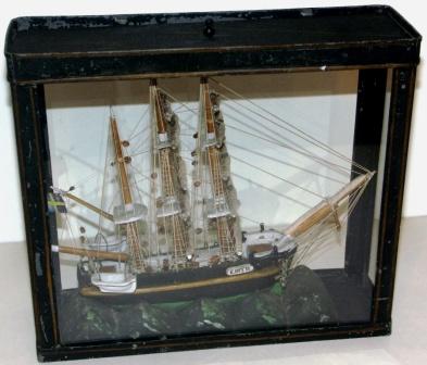 Late 19th century sailor-made model depicting the three-masted barque Edith flying the Swedish-Norwegian Union flag.
