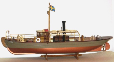 20th century built steam-powered wooden tug-boat ELIS. Complete with individually built and functional steam engine. 