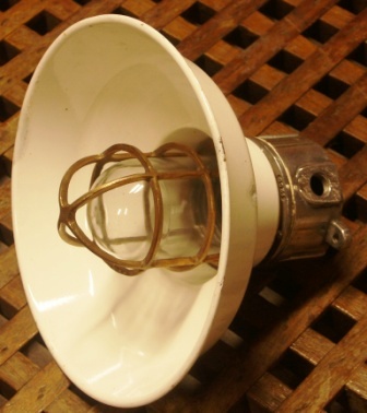 20th century electrified ceiling lamps with brass grating, aluminum base and enamel shade