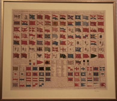 Depicting 18th century flags. Based on a Dutch 18th century copperplate engraving. Description on the reverse.