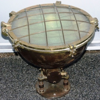 20th century engine room light. Made of copper and brass, incl ceiling support. 
