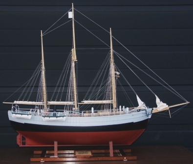 20th century built model depicting "Polarskipet FRAM - Rekkevik". Built by Colin Archer 1892 and used by Fridtjof Nansen and Roald Amundsen. Scale: 1:50. 