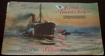 Richly illustrated Svenska Amerika Linien publication with interiors from the S/S Stockholm travelling between Gothenburg and New York. Published in Gothenburg 1916, 31 pages.