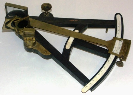Early 19th century octant. Made by Dollond, London. Ebony frame and peep-hole eyepiece, scales and note plaque in ivory. Used and owned by GEFLE NAVIGATIONSSKOLA (Navigation School, Sweden). Attention required! 