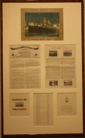 Collage, incl original radio bulletin and list of Gripsholms Pirates, "Grundandet av Gripsholmspiraterna den 27:e april 1929"