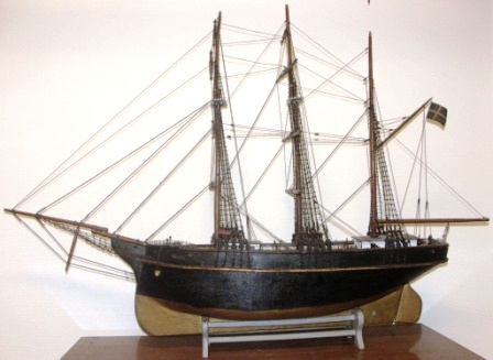 Mid 19th century sailor-made three masted barque depicting "HILDA af Stockholm"