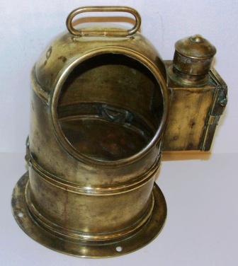 Early 20th century brass binnacle hood with detachable top. Kerosene illumination.