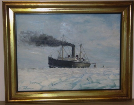 The Swedish Icebreaker "Isbrytaren II" (today museum ship S/S Sankt Erik) making way through the ice