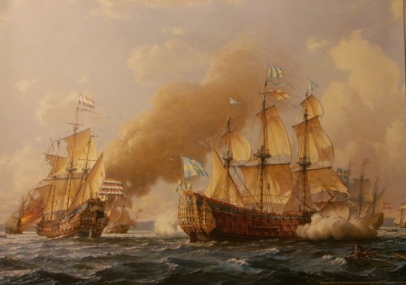 Depicting Regalskeppet KRONAN 1676. Naval battle off Öland between the Swedish and the joined Dutch-Danish Fleets