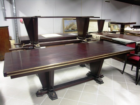 Rectangular table in mahogany and brass from the Italian liner M/N G. Verdi.