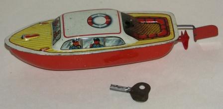 20th century sheet-metal motorboat model. Fitted with inboard engine. 