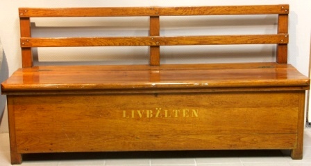 20th century life-belt bench from a Swedish cargo vessel. Made in solid teak.