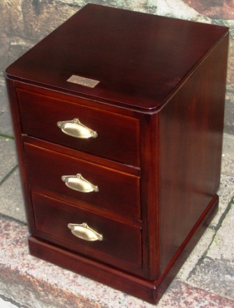 Small chest of three drawers in mahogany and brass from the Italian liner M/N G. Verdi.