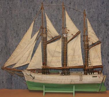 Early 20th century sailor-made Swedish three-masted schooner MARGARETA.