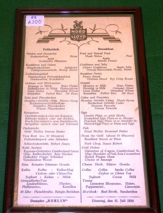 Old original menus from various ships and shipping companies, mainly from first half of the 20th century