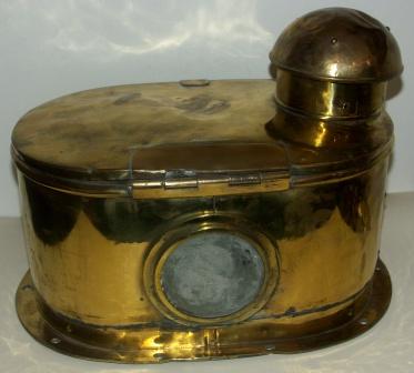 Late 19th century brass binnacle hood with bracket for kerosene lamp.