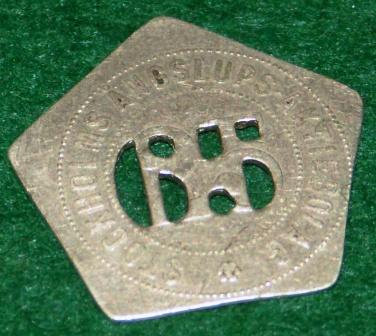 "65 öre check", made in white metal, used for travelling with local Stockholm steam ferry