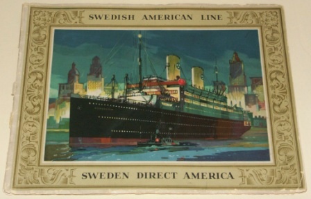 Swedish American Line (SAL) booklet. Illustrating interiors from the motorliners KUNGSHOLM and GRIPSHOLM.