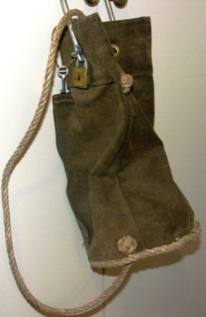 20th century canvas bag with metal loop and padlock