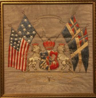 BRÖDRAFOLKETS VÄL. Union Flags and America Flags with National Coat of Arms