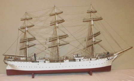 Mid 20th century sailor-made model depicting the Finnish full-rigged vessel Soumen Joutsen, today moored in Turku, Finland as a museum ship.