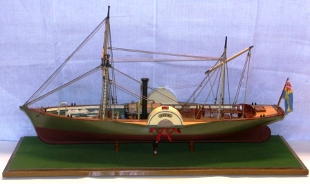 20th century built model depicting the paddle-steamer THOR, flying the Swedish-Norwegian Merchant Union Flag. Complete with individually built and functional steam engine.