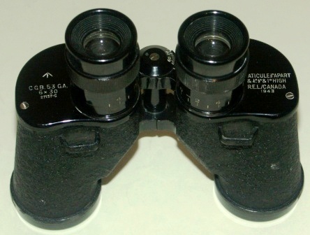 1943 Canadian binocular in black-lacquered metal. 6x30.