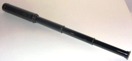 19th century hand-held refracting telescope, maker unknown. With three lacquered brass draws and leather bound tube. 