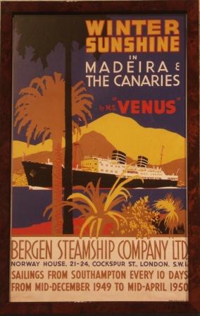 Depicting the M.S. VENUS of the Norwegian shipping company "Bergen Steamship Company Ltd. / Bergenske Dampskibsselskab." 