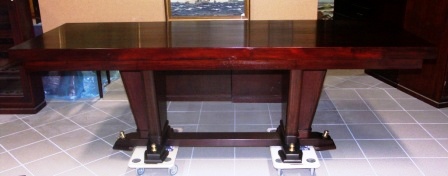Rectangular table in mahogany and brass from the Italian liner M/N G. Verdi.