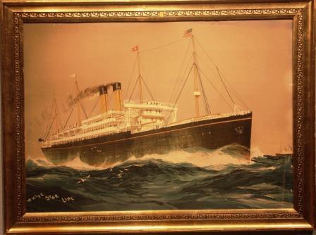 Original litho depicting a Royal Mail White Star Liner heading for the US. Original painting by Charles Nixon ´04. Litho by Scottiswoode & Co Ltd. London & Liverpool.