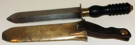 20th century Siebe Gorman ”shortsword”, ex- British Royal Navy Standard (Hard Hat) Diver's Knife, complete with original leather belt loop and brass securing bolt.