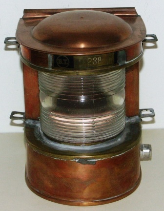 Mid 20th century copper masthead light. Marked B.T. #238.
