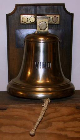 Swedish Navy 1st class torpedo boat VIND (1900-1937) brass ship's bell. Incl commemorating plate. Mounted on oak panel.